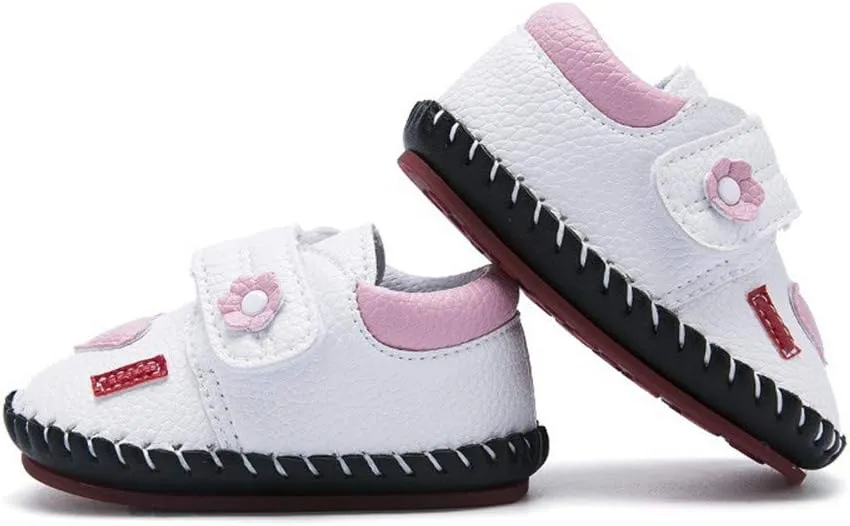 HsdsBebe Baby Boys Girls Pu Leather Hard Bottom Walking Sneakers Toddler Rubber Sole First Walkers Infant Cartoon Slippers Crib Shoes