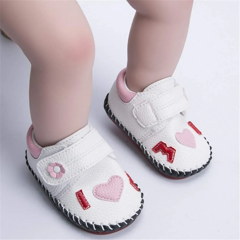 HsdsBebe Baby Boys Girls Pu Leather Hard Bottom Walking Sneakers Toddler Rubber Sole First Walkers Infant Cartoon Slippers Crib Shoes