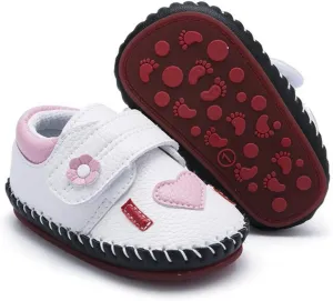 HsdsBebe Baby Boys Girls Pu Leather Hard Bottom Walking Sneakers Toddler Rubber Sole First Walkers Infant Cartoon Slippers Crib Shoes