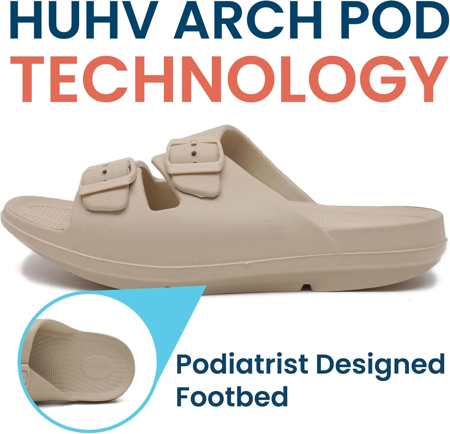 HUHV Recovery Comfort Sandals- Orthopedic Flip-Flop and Slide Sandals with Arch Support and Extra Cushion EVA Footbed for Men and Women
