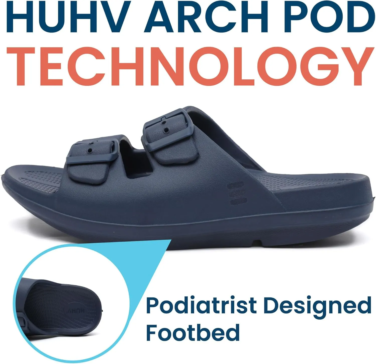 HUHV Recovery Comfort Sandals- Orthopedic Flip-Flop and Slide Sandals with Arch Support and Extra Cushion EVA Footbed for Men and Women