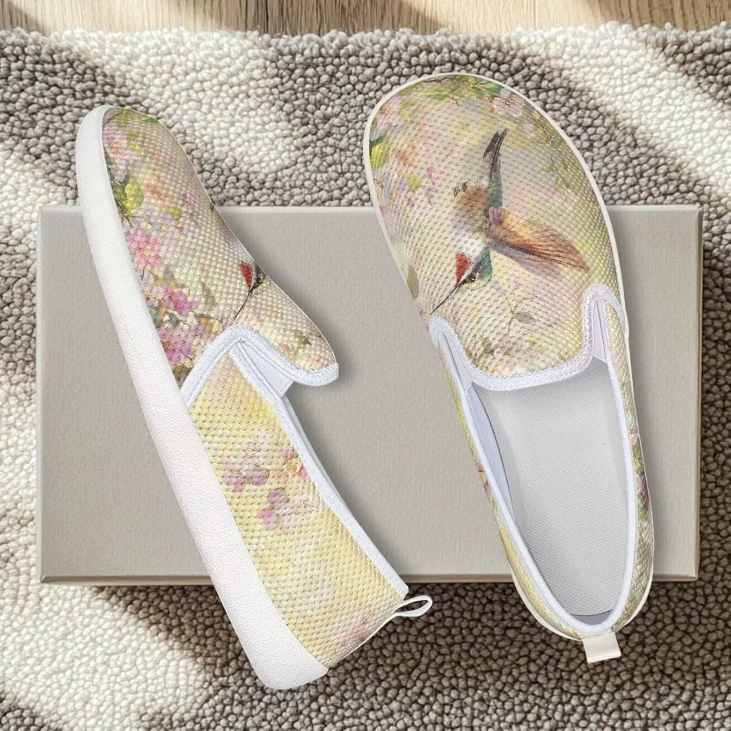 Hummingbird Pattern Breathable Lightweight Running Shoes - Fashionable Flats for Women, Slip-Resistant Work Shoes & Tennis Shoes