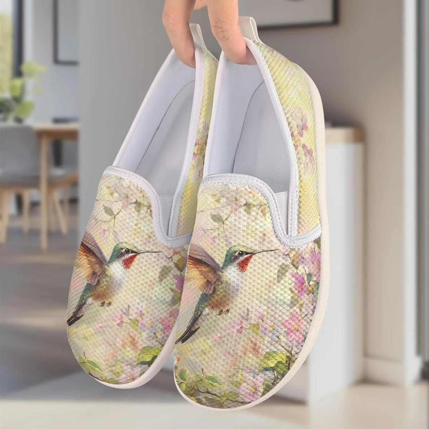 Hummingbird Pattern Breathable Lightweight Running Shoes - Fashionable Flats for Women, Slip-Resistant Work Shoes & Tennis Shoes