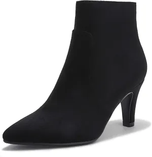 IDIFU Women's CLARA-Z Pointed Toe High Heel Ankle Booties Zipper Buckle Strap Short Boots