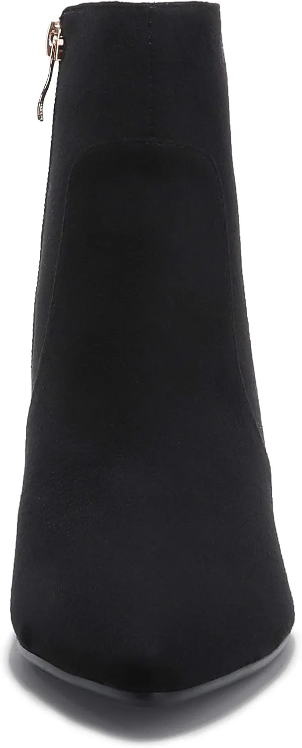 IDIFU Women's CLARA-Z Pointed Toe High Heel Ankle Booties Zipper Buckle Strap Short Boots