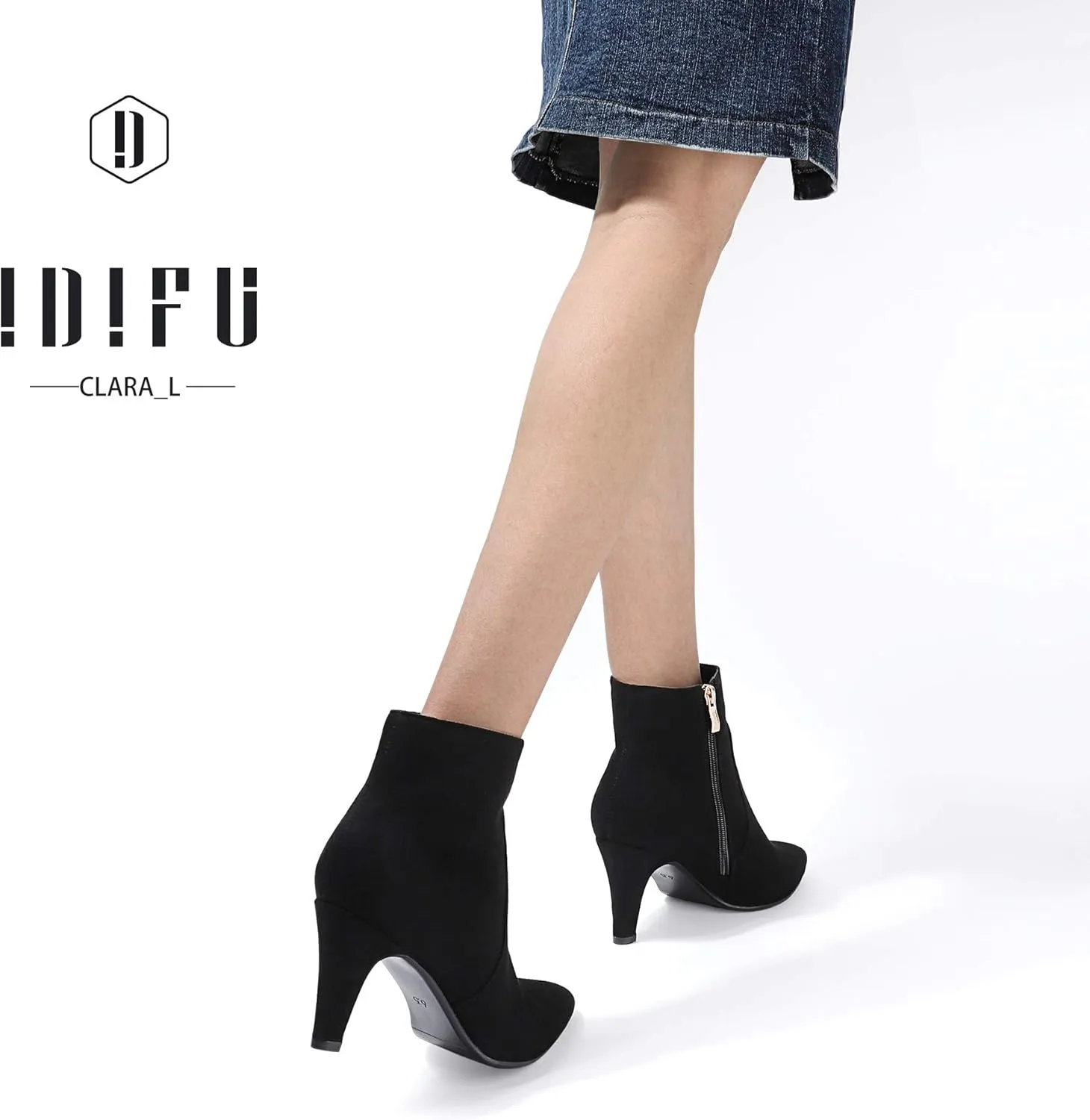 IDIFU Women's CLARA-Z Pointed Toe High Heel Ankle Booties Zipper Buckle Strap Short Boots