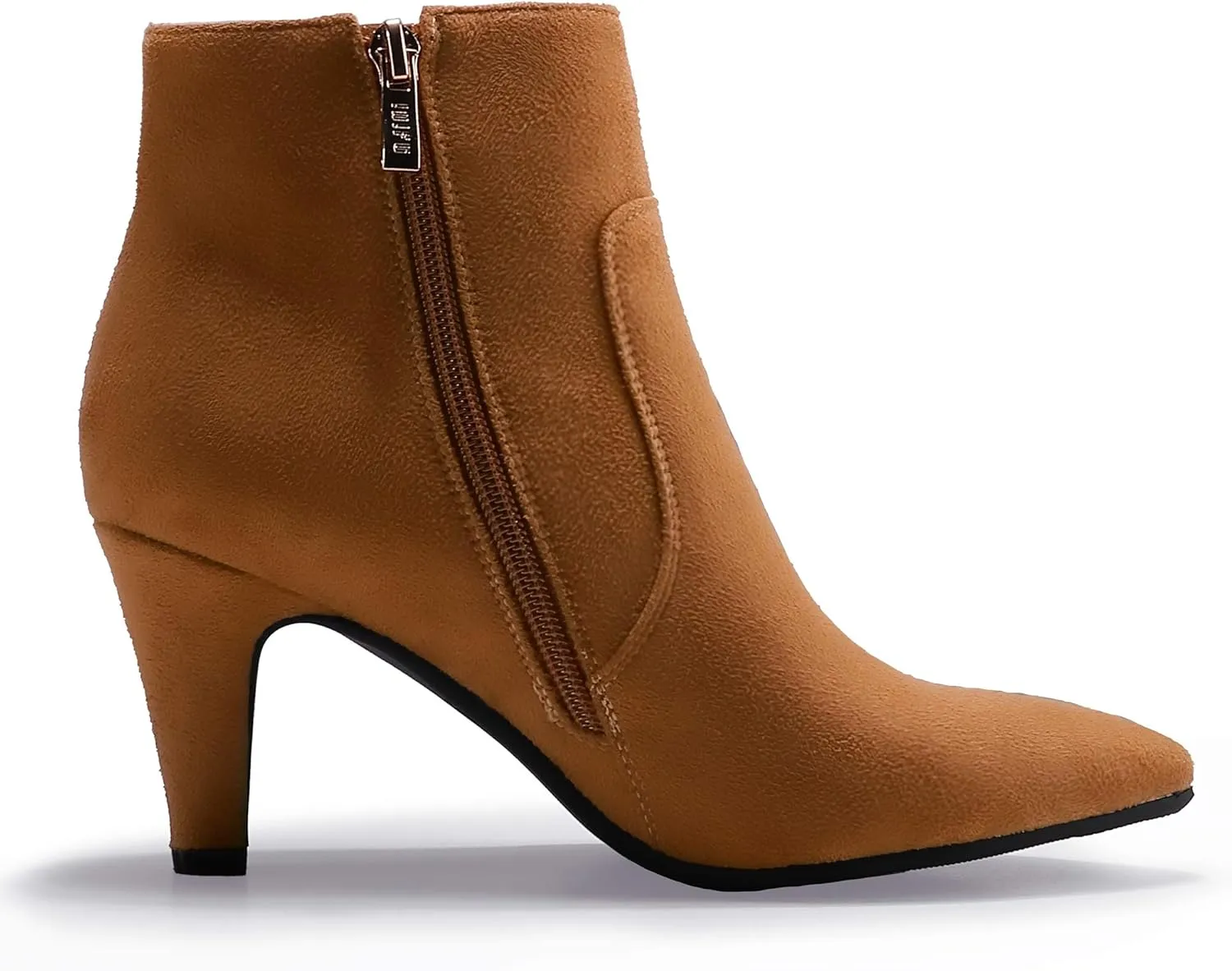 IDIFU Women's CLARA-Z Pointed Toe High Heel Ankle Booties Zipper Buckle Strap Short Boots