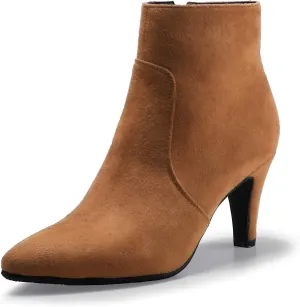 IDIFU Women's CLARA-Z Pointed Toe High Heel Ankle Booties Zipper Buckle Strap Short Boots