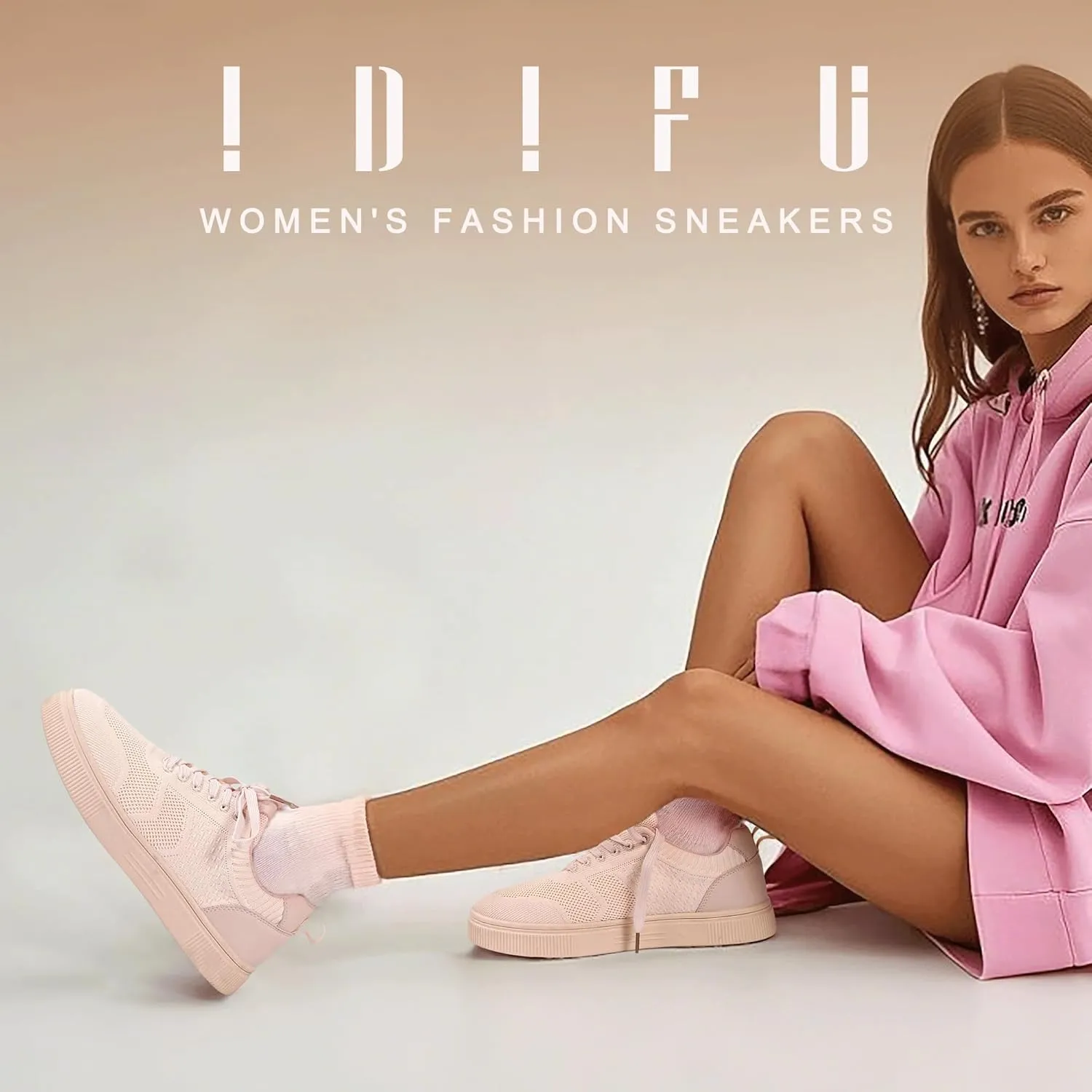 IDIFU Women's Fashion Sneakers Knit Lace Up Mesh Sneakers Ladies Casual Comfortable Dressy Trendy Tennis Shoes Spring Business Walking Work Office Travel Low Top Slide Slip On Flat Sneakers Shoes