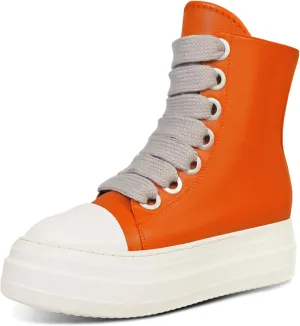 IMPREMEY Women's High Top Sneakers Lace Up PU Leather Shoes with Thick Soles and Zipper Rough Tape, Fashionable Walking Shoes