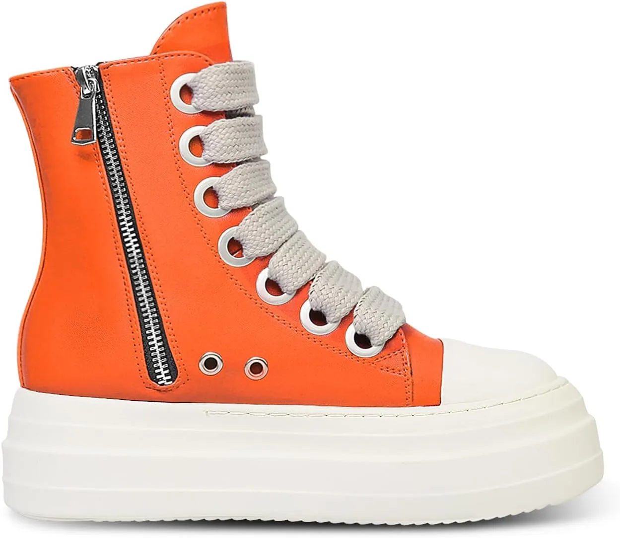 IMPREMEY Women's High Top Sneakers Lace Up PU Leather Shoes with Thick Soles and Zipper Rough Tape, Fashionable Walking Shoes