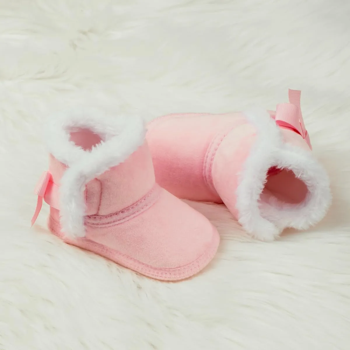 Infant Unisex Warm Fur Lining Soft Boots Baby Winter Ankle Non-Slip Rubber Texture Sole Toddler Winter Snow Crib Shoes