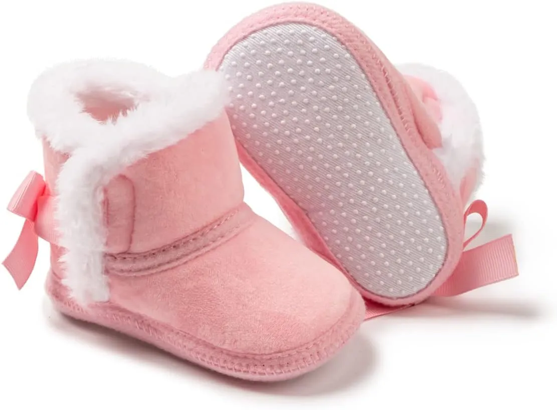 Infant Unisex Warm Fur Lining Soft Boots Baby Winter Ankle Non-Slip Rubber Texture Sole Toddler Winter Snow Crib Shoes