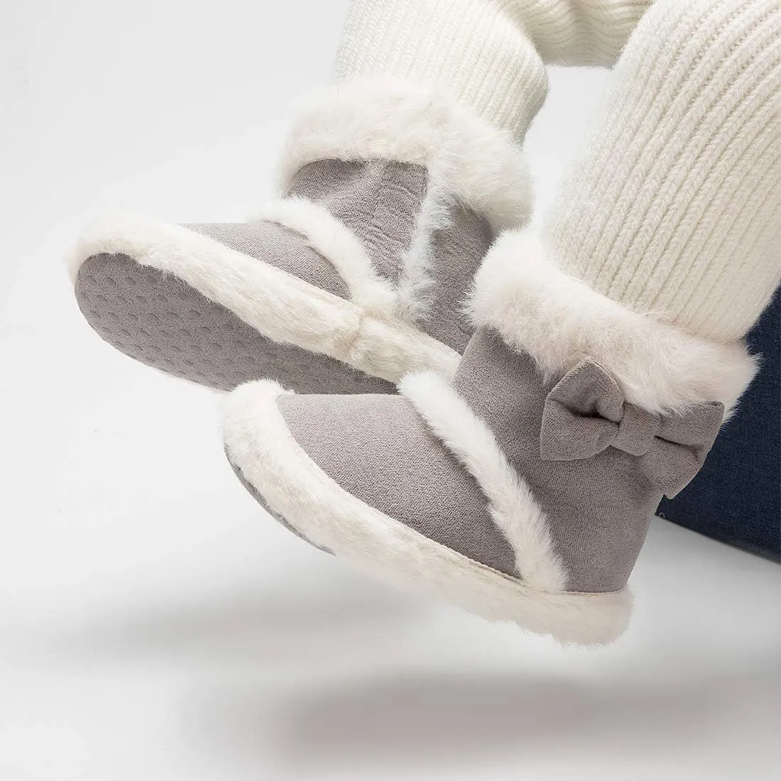 Infant Unisex Warm Fur Lining Soft Boots Baby Winter Ankle Non-Slip Rubber Texture Sole Toddler Winter Snow Crib Shoes