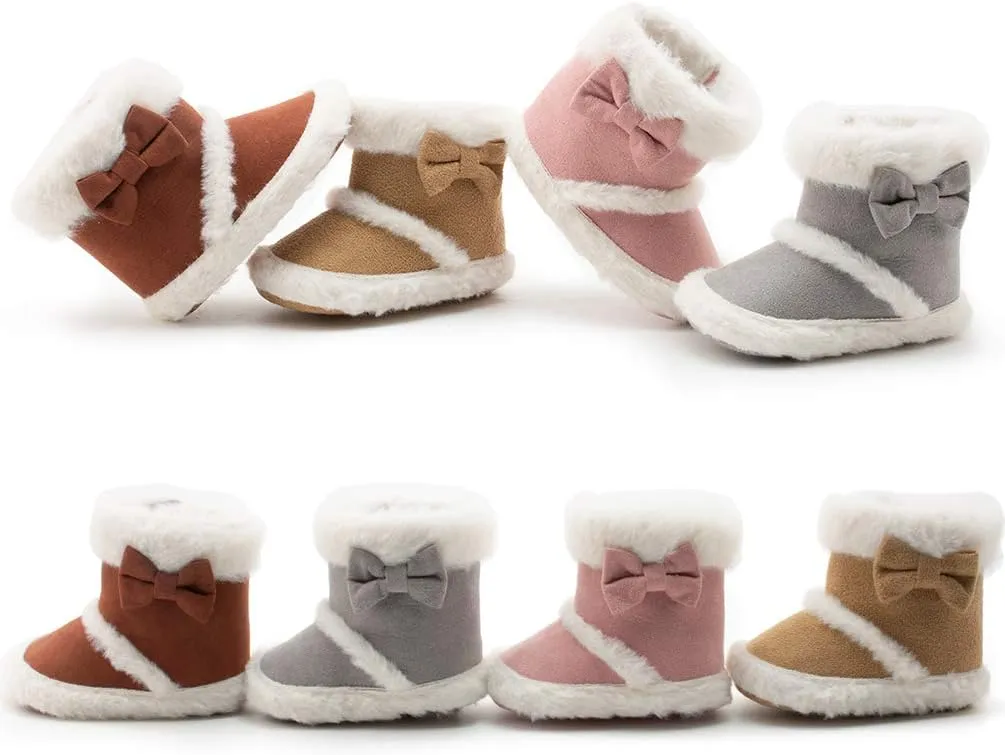 Infant Unisex Warm Fur Lining Soft Boots Baby Winter Ankle Non-Slip Rubber Texture Sole Toddler Winter Snow Crib Shoes