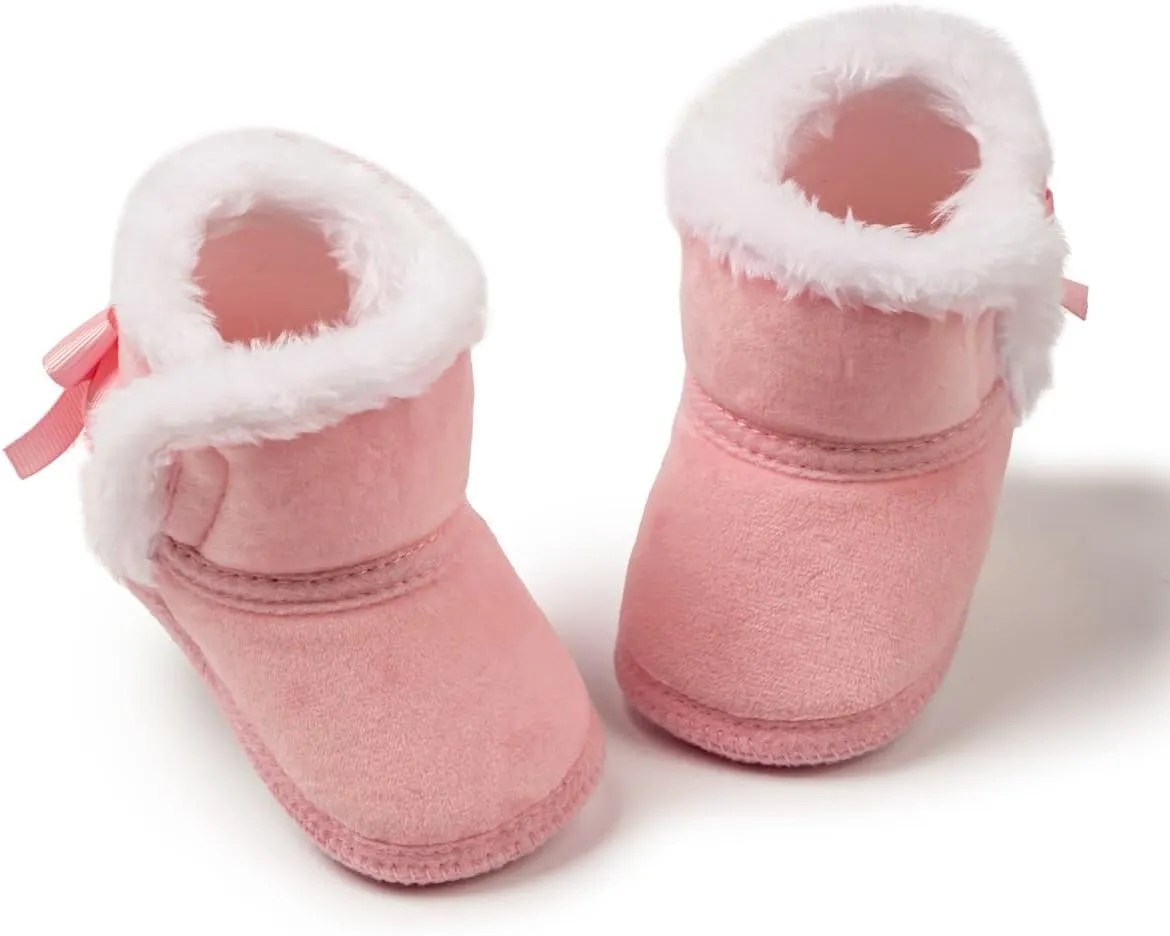 Infant Unisex Warm Fur Lining Soft Boots Baby Winter Ankle Non-Slip Rubber Texture Sole Toddler Winter Snow Crib Shoes