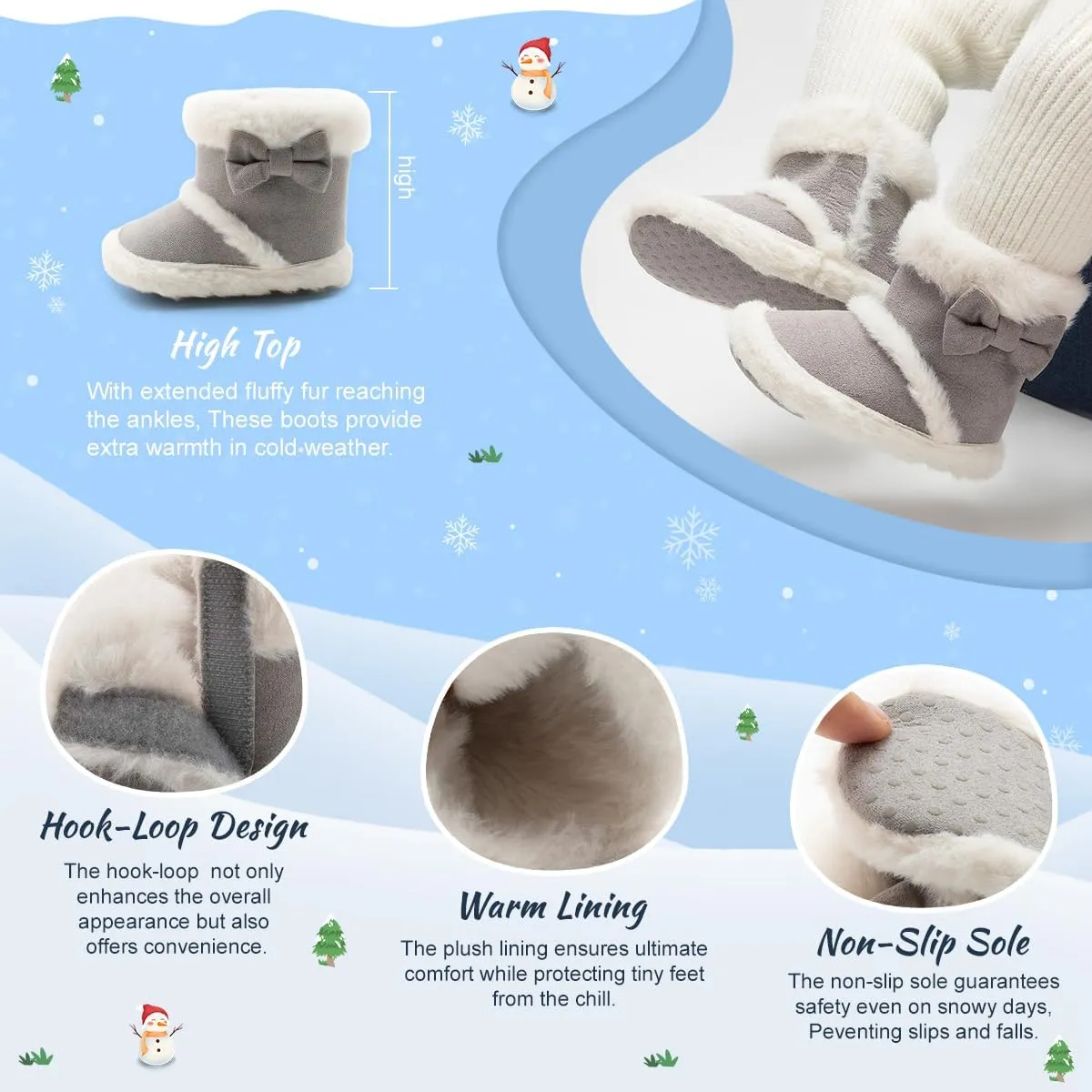 Infant Unisex Warm Fur Lining Soft Boots Baby Winter Ankle Non-Slip Rubber Texture Sole Toddler Winter Snow Crib Shoes