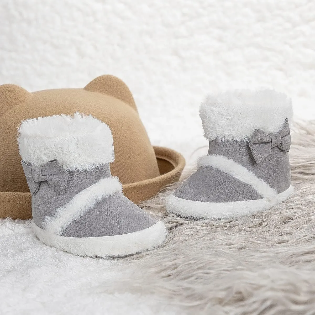 Infant Unisex Warm Fur Lining Soft Boots Baby Winter Ankle Non-Slip Rubber Texture Sole Toddler Winter Snow Crib Shoes