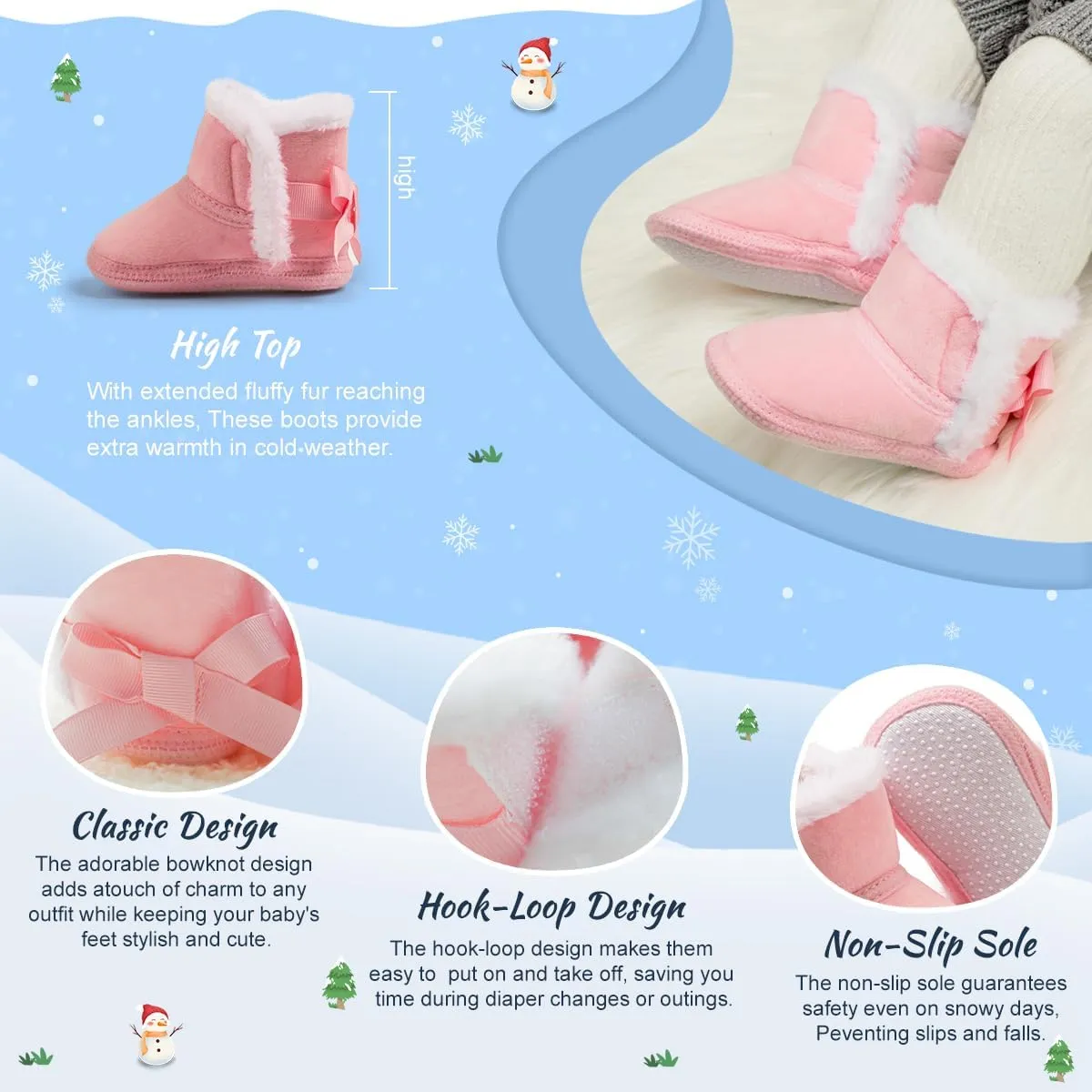 Infant Unisex Warm Fur Lining Soft Boots Baby Winter Ankle Non-Slip Rubber Texture Sole Toddler Winter Snow Crib Shoes