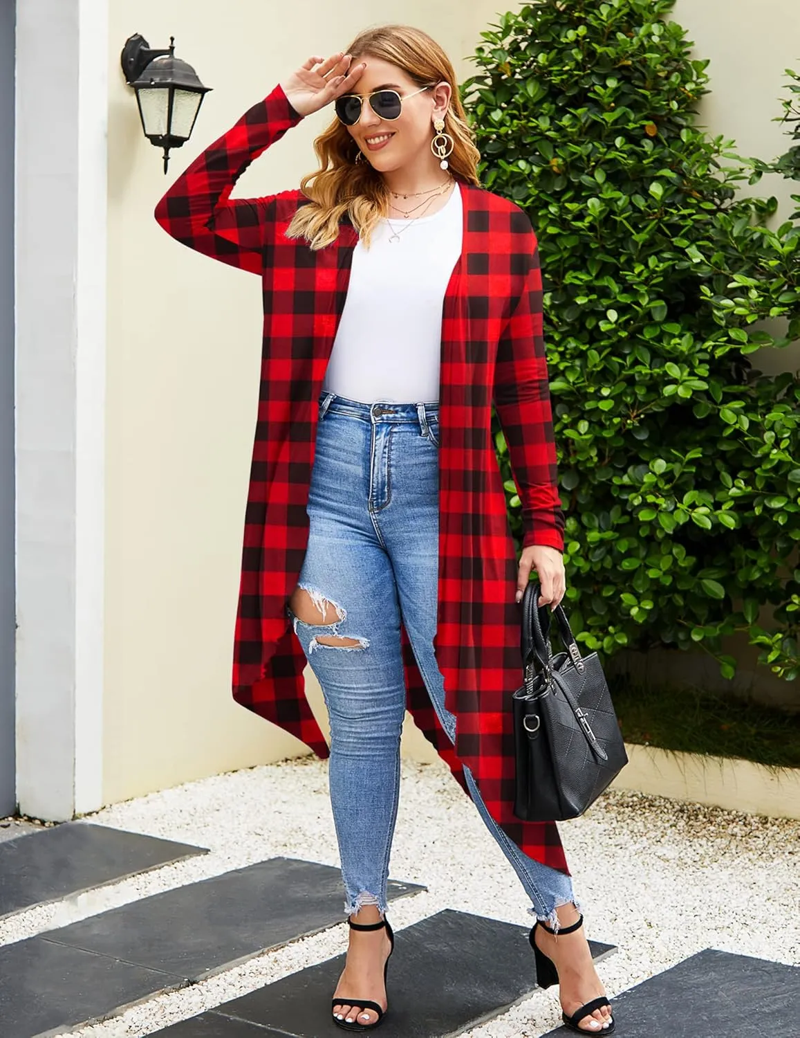 IN'VOLAND Women's Plus Size Cardigan Long Sleeve Open Front Drape Cardigans Lightweight Long Duster（L-5XL）