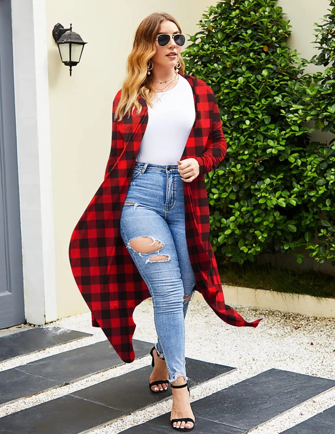 IN'VOLAND Women's Plus Size Cardigan Long Sleeve Open Front Drape Cardigans Lightweight Long Duster（L-5XL）