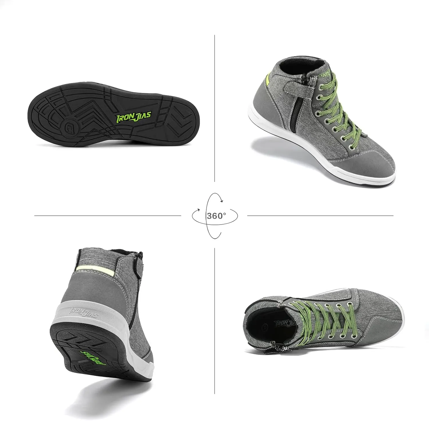 IRON JIA'S Motorcycle Shoes for Men, Breathable Anti-Slip Protective Gear, Powersport Casual Motorcycle Riding Boots (Grey 12)