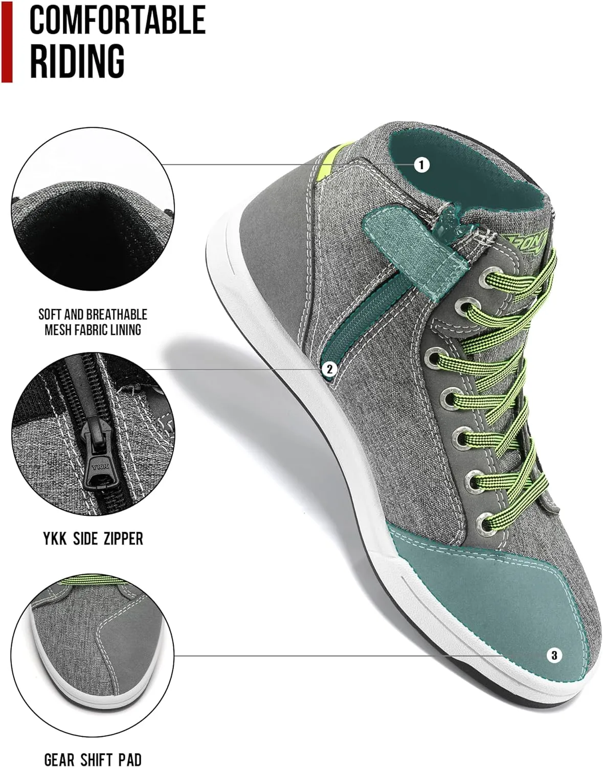 IRON JIA'S Motorcycle Shoes for Men, Breathable Anti-Slip Protective Gear, Powersport Casual Motorcycle Riding Boots (Grey 12)