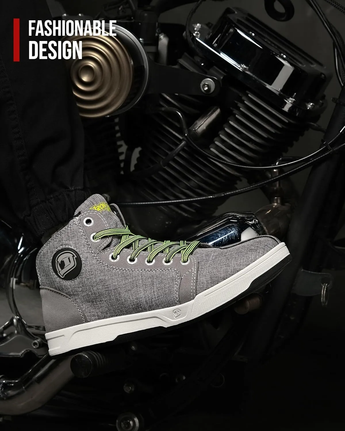 IRON JIA'S Motorcycle Shoes for Men, Breathable Anti-Slip Protective Gear, Powersport Casual Motorcycle Riding Boots (Grey 12)