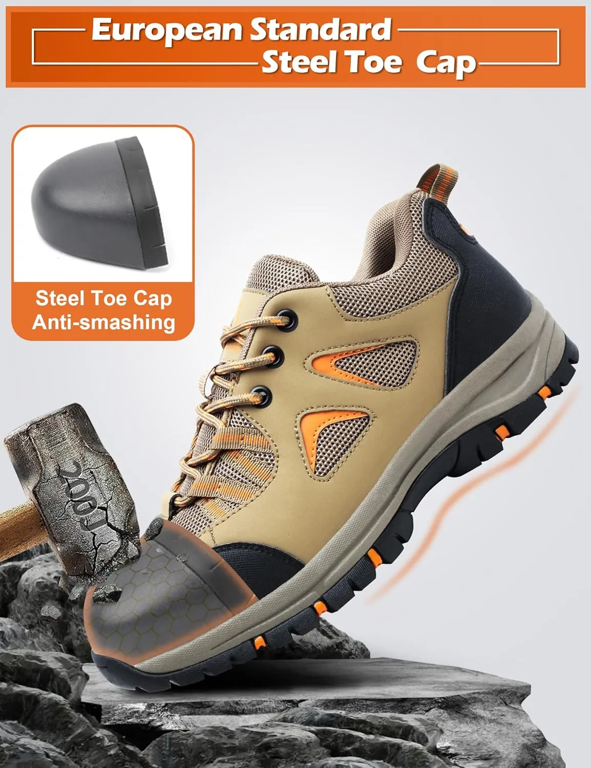 ISOOUS Steel Toe Shoes for Men Women Safety Composite Toe Sneakers Lightweight Comfortable Non Slip Resistant Work Shoes for Men Utility Indestructible Industrial Construction