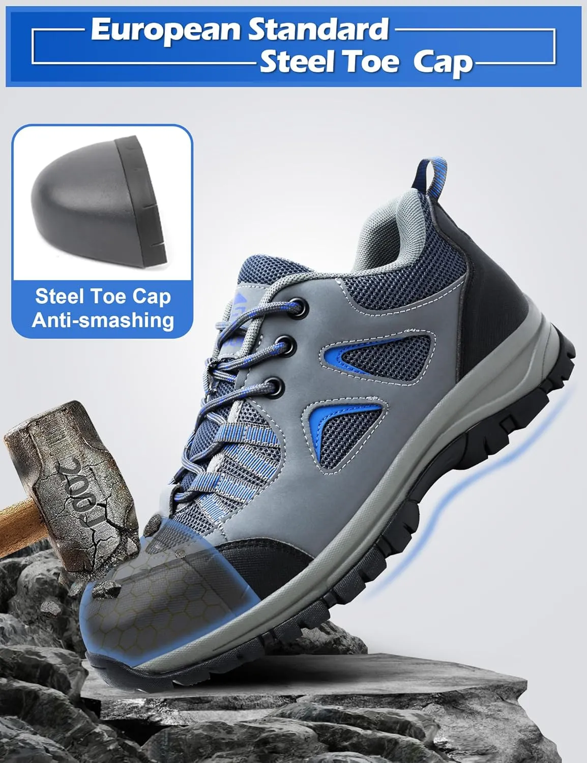 ISOOUS Steel Toe Shoes for Men Women Safety Composite Toe Sneakers Lightweight Comfortable Non Slip Resistant Work Shoes for Men Utility Indestructible Industrial Construction