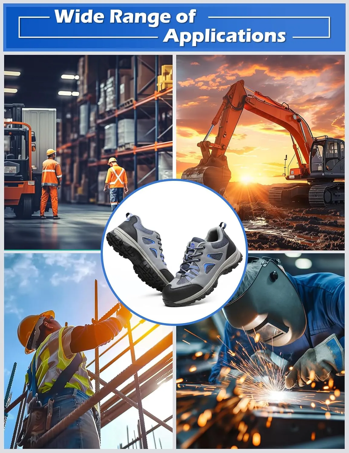 ISOOUS Steel Toe Shoes for Men Women Safety Composite Toe Sneakers Lightweight Comfortable Non Slip Resistant Work Shoes for Men Utility Indestructible Industrial Construction