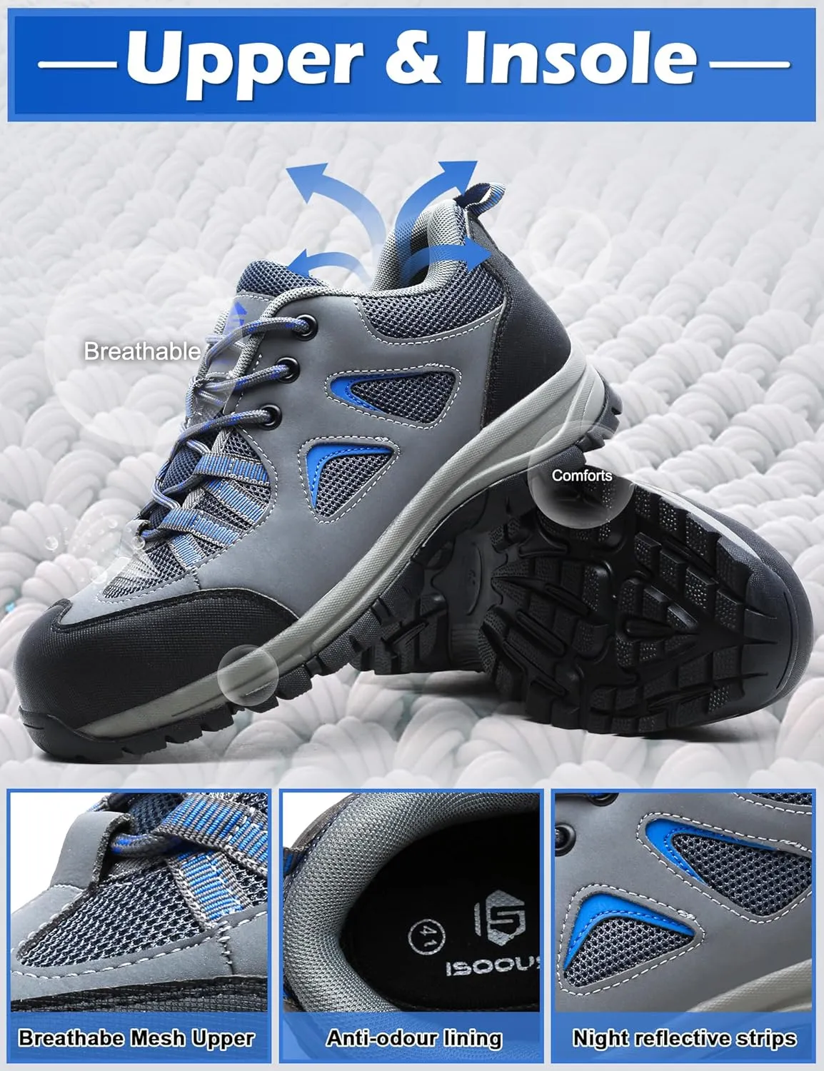 ISOOUS Steel Toe Shoes for Men Women Safety Composite Toe Sneakers Lightweight Comfortable Non Slip Resistant Work Shoes for Men Utility Indestructible Industrial Construction