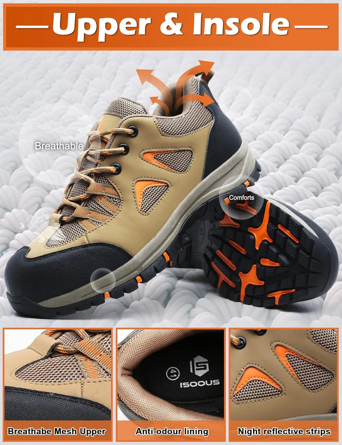 ISOOUS Steel Toe Shoes for Men Women Safety Composite Toe Sneakers Lightweight Comfortable Non Slip Resistant Work Shoes for Men Utility Indestructible Industrial Construction