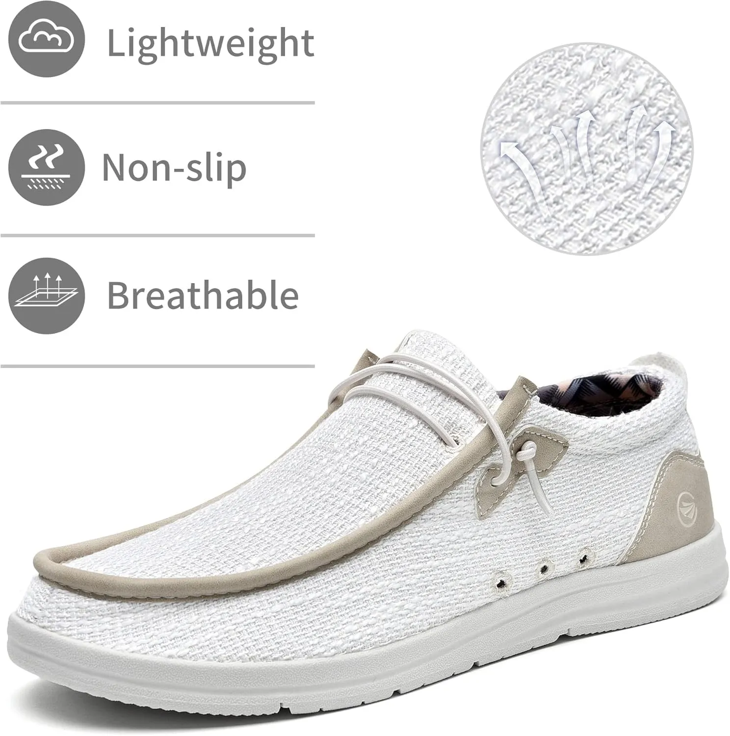 JARLIF Men's Casual Slip-on Loafers Boat Shoes Comfortable Arch Support Width Walking Canvas Shoes US Size 7-13