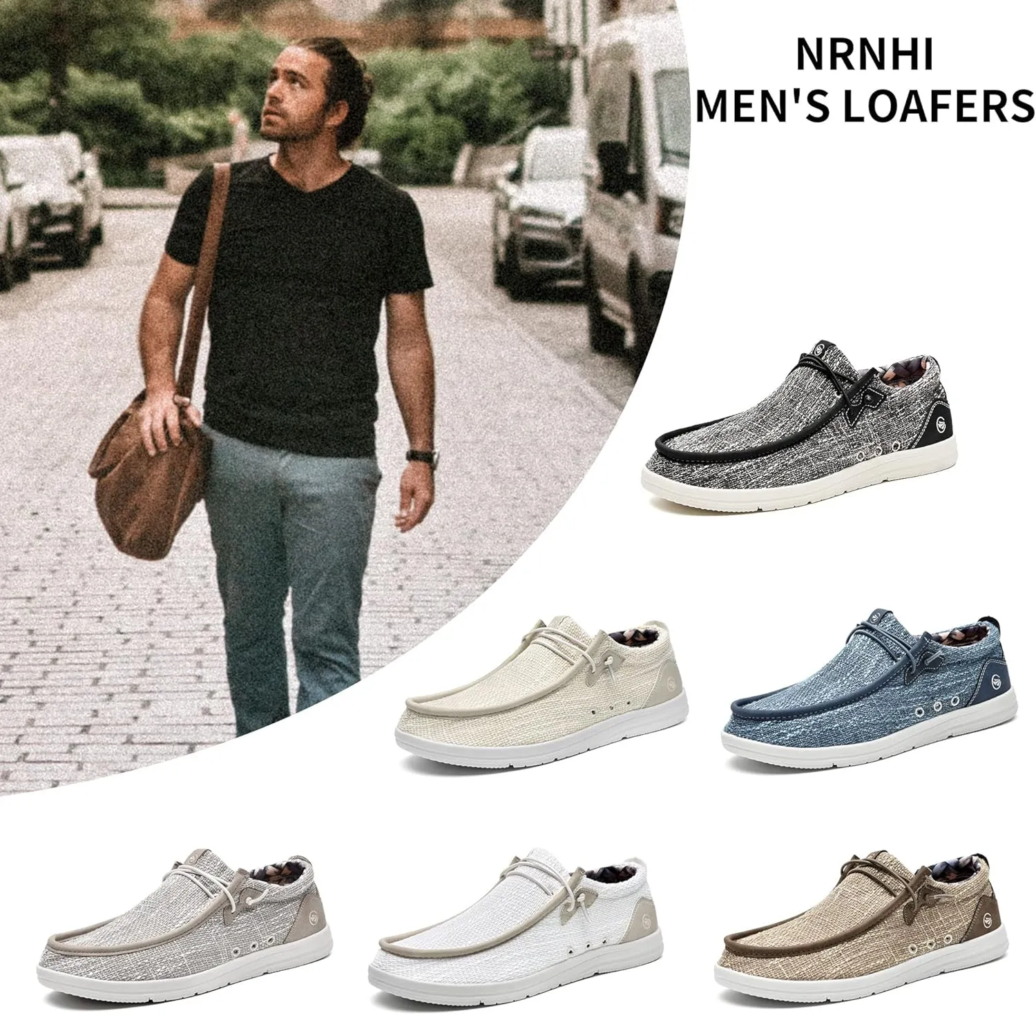 JARLIF Men's Casual Slip-on Loafers Boat Shoes Comfortable Arch Support Width Walking Canvas Shoes US Size 7-13