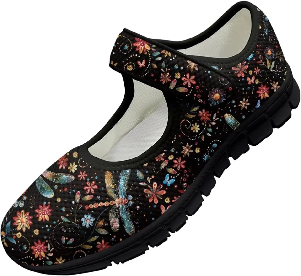 Jeiento Slip On Dragonfly Mary Jane Flats Ballet Flats Shoes for Women Round Toe Casual Dress
