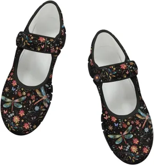 Jeiento Slip On Dragonfly Mary Jane Flats Ballet Flats Shoes for Women Round Toe Casual Dress