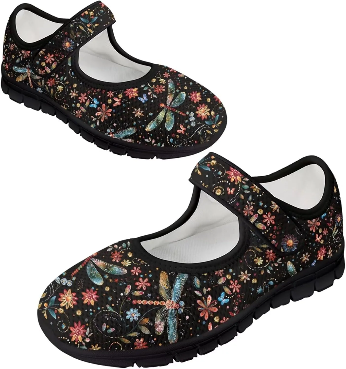 Jeiento Slip On Dragonfly Mary Jane Flats Ballet Flats Shoes for Women Round Toe Casual Dress