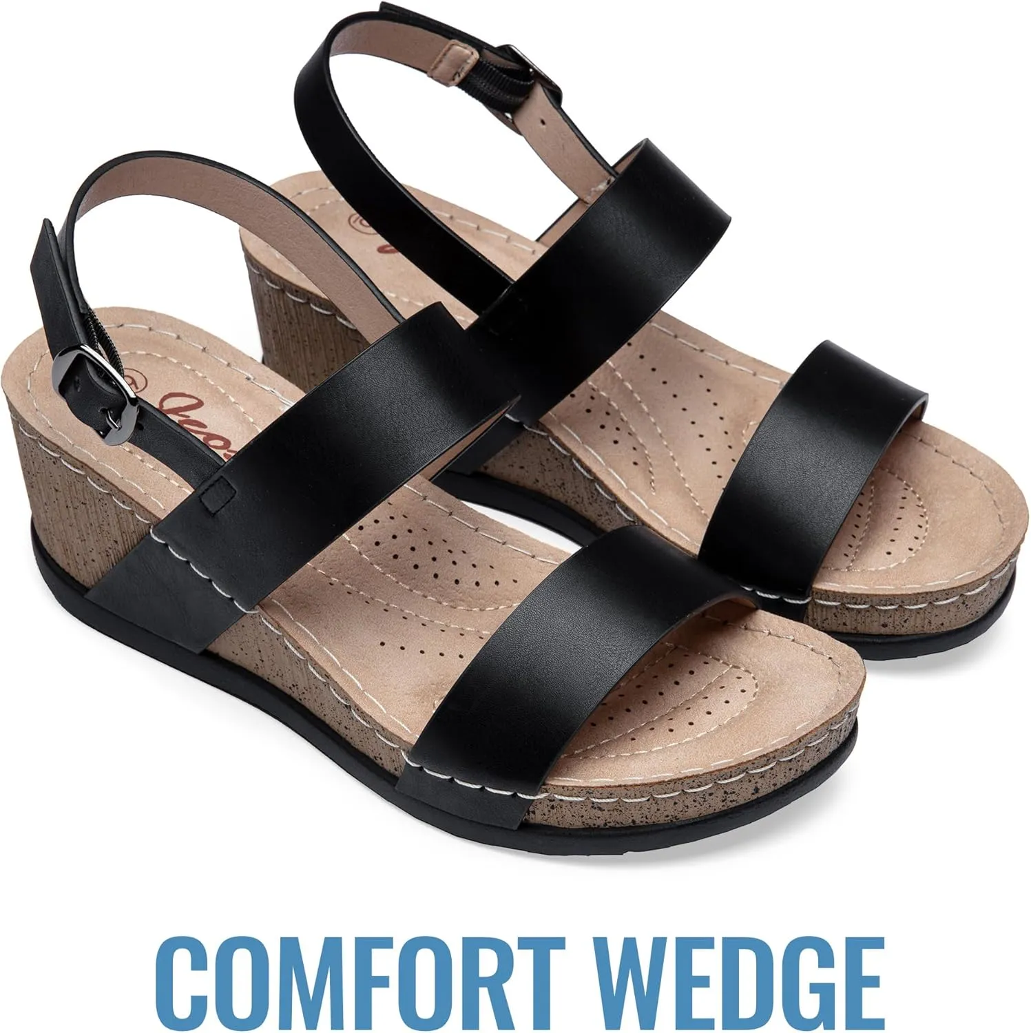 Jeossy Women's Platform Wedge Sandals 835 Comfortable Open Toe Ankle Strap Summer Walking Sandals with Buckle