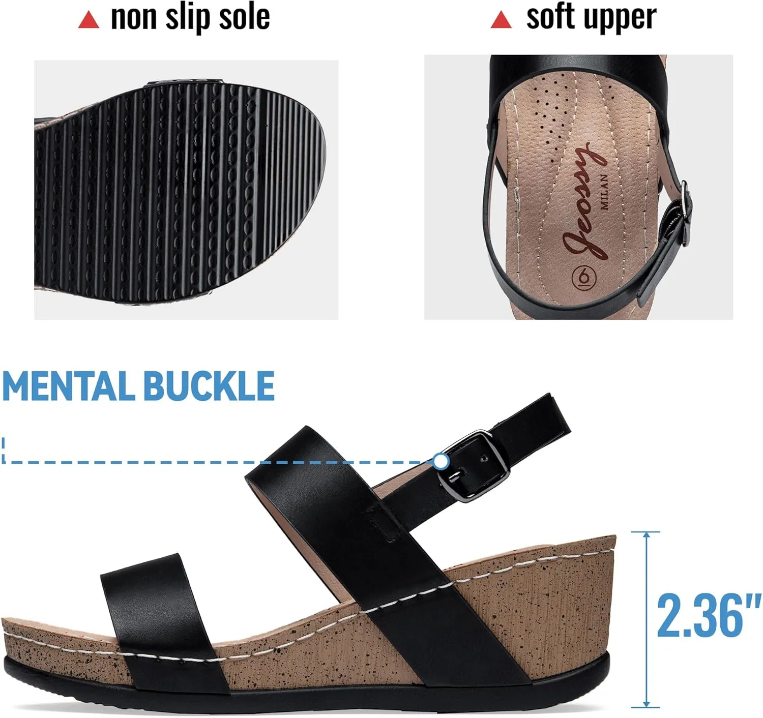 Jeossy Women's Platform Wedge Sandals 835 Comfortable Open Toe Ankle Strap Summer Walking Sandals with Buckle