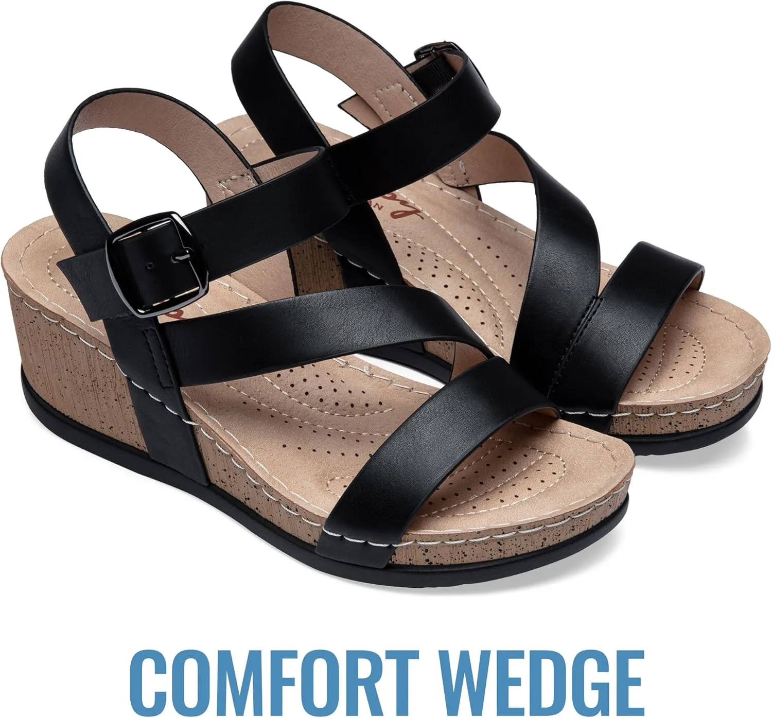 Jeossy Women's Platform Wedge Sandals 835 Comfortable Open Toe Ankle Strap Summer Walking Sandals with Buckle