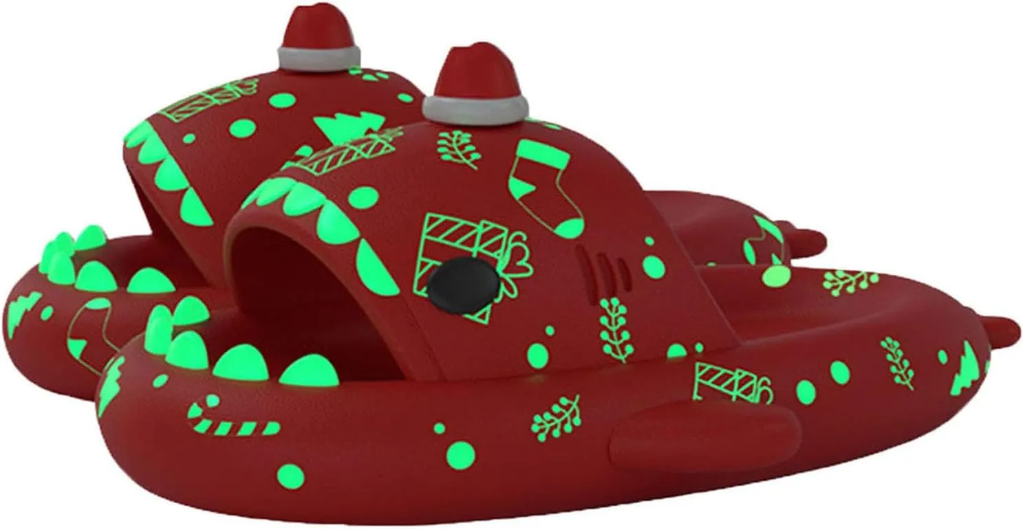 Jfxgjuv Luminous Christmas Shark Slippers - Glow in the Dark, Spooky 3D Cartoon Open Toe Slides