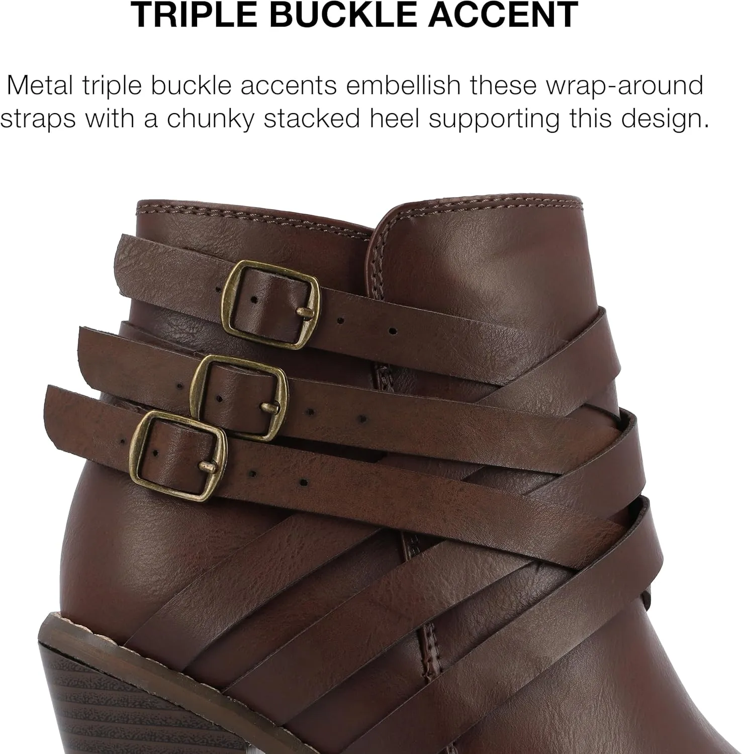 Journee Womens Strap Wide Width Inside Zip Stacked Heel Booties