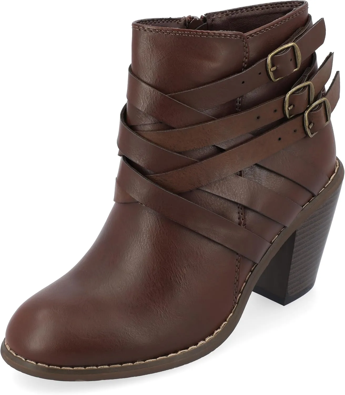 Journee Womens Strap Wide Width Inside Zip Stacked Heel Booties