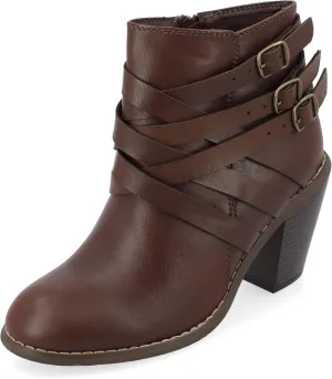 Journee Womens Strap Wide Width Inside Zip Stacked Heel Booties