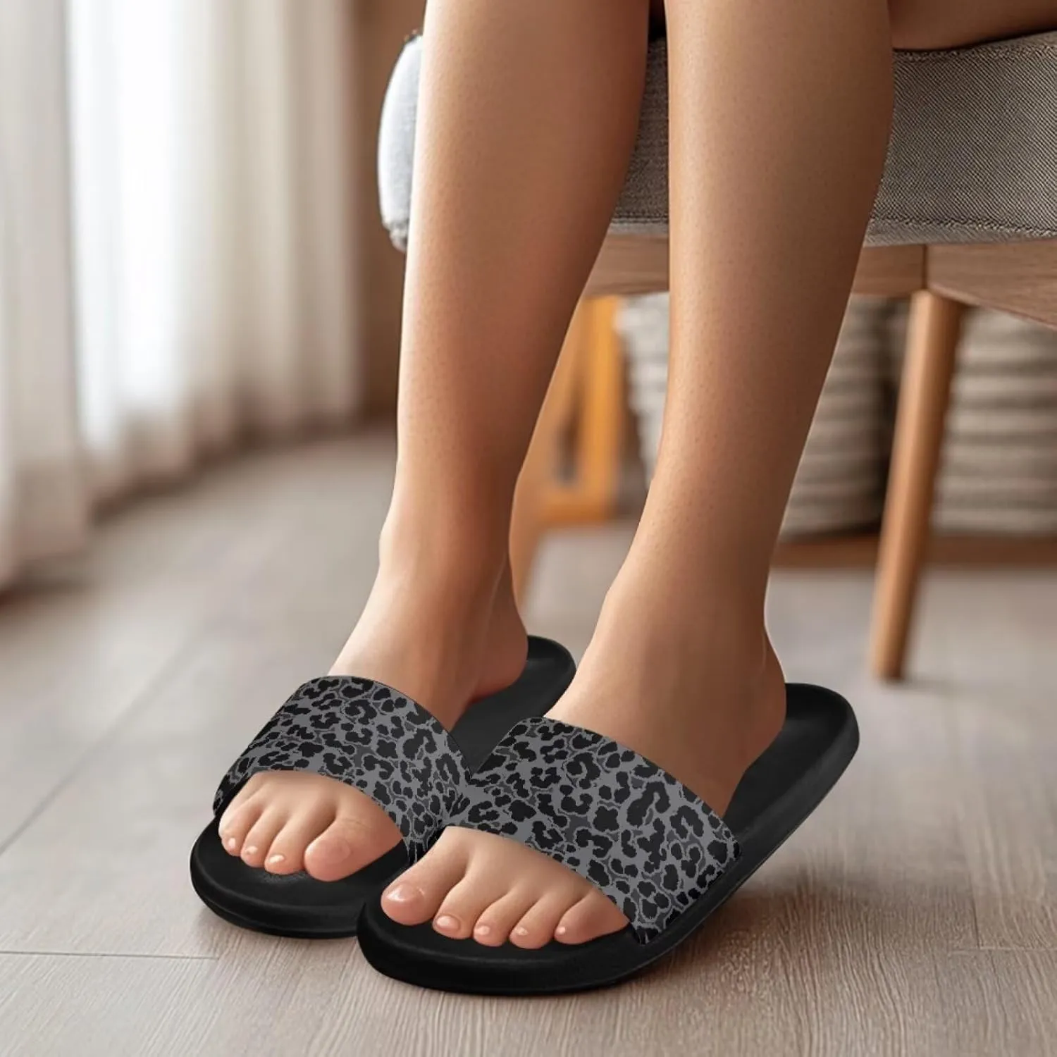 JoyLamoria Animal Print Sandals House Slides Women Cozy Pillow Slippers Soft Non-Slip Beach Pool Bathroom Lightweight Summer Fashionable