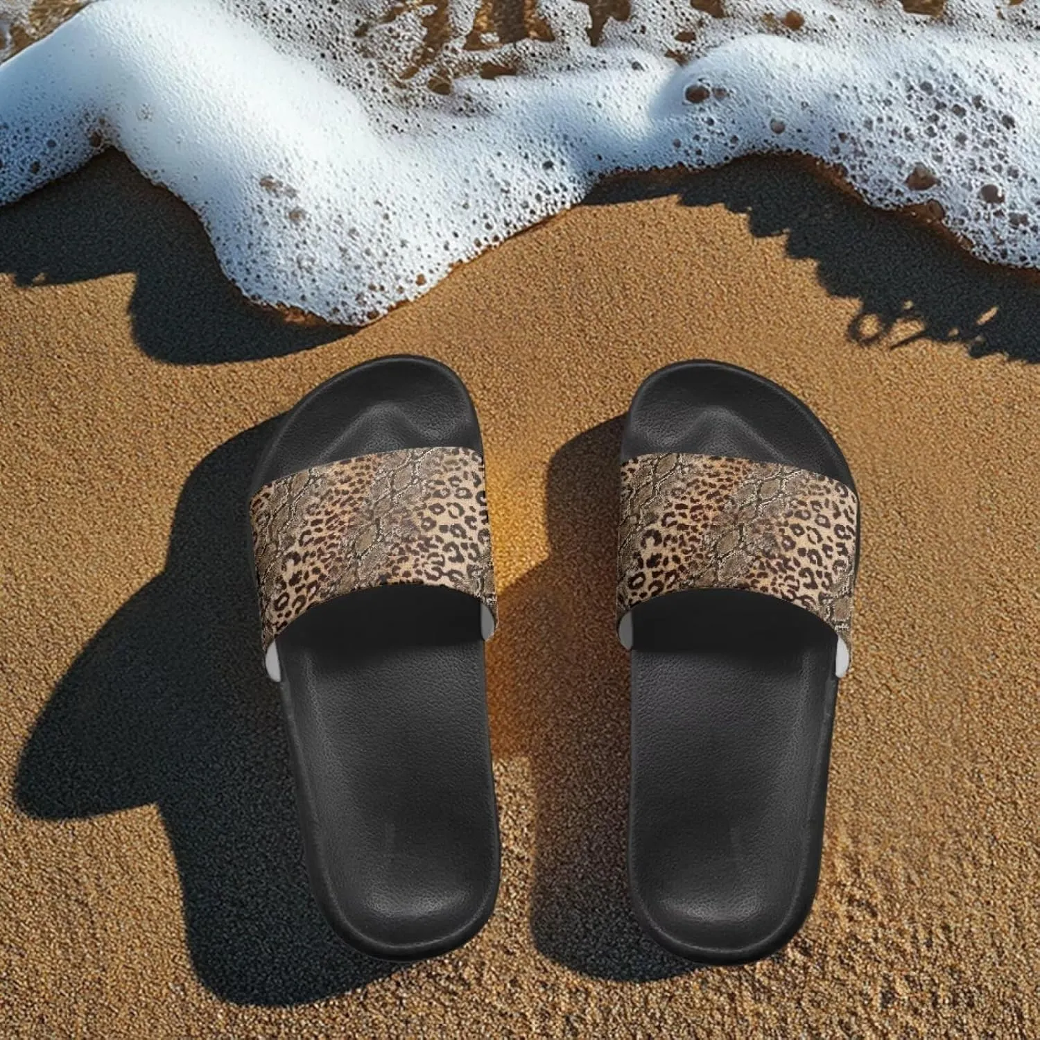 JoyLamoria Animal Print Sandals House Slides Women Cozy Pillow Slippers Soft Non-Slip Beach Pool Bathroom Lightweight Summer Fashionable