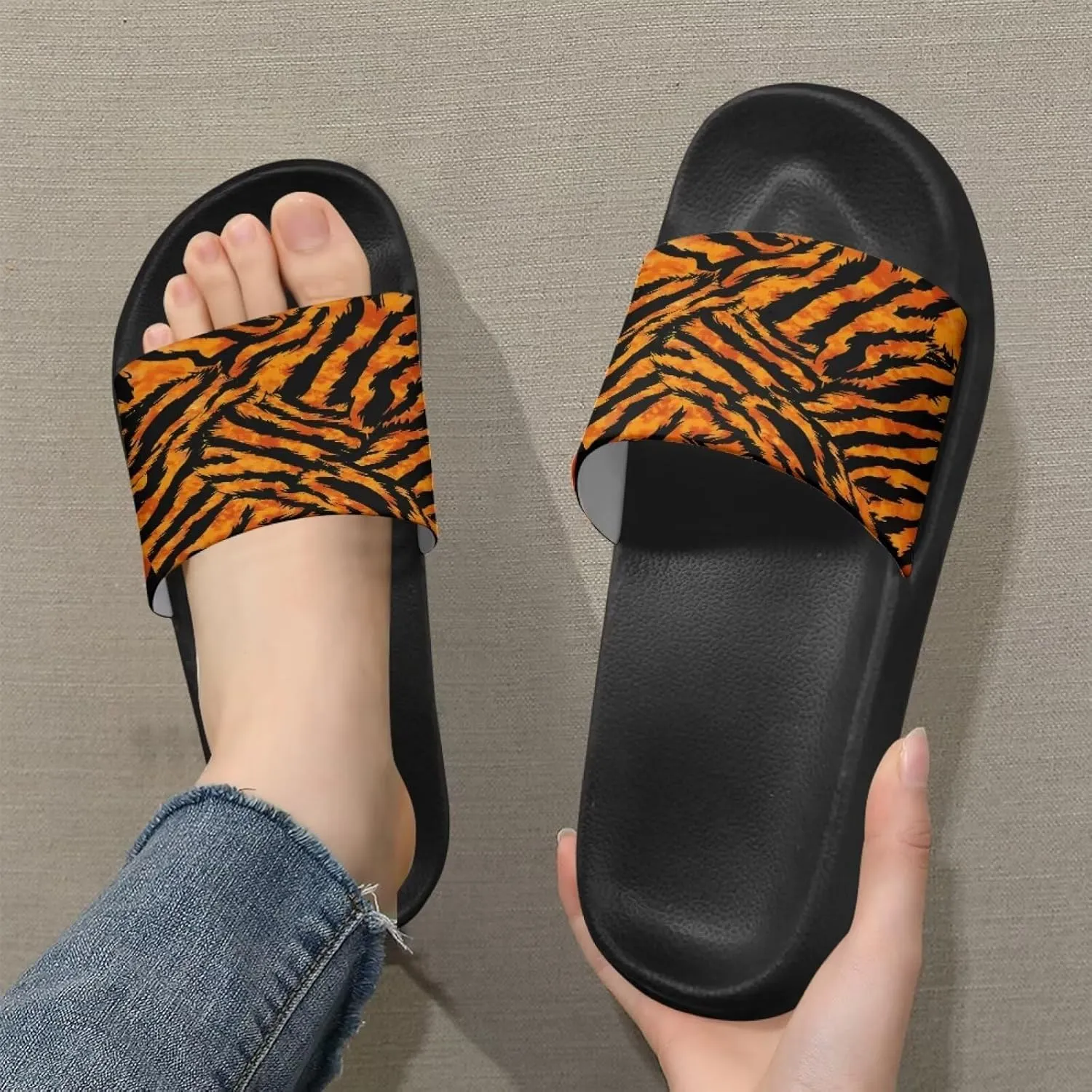 JoyLamoria Animal Print Sandals House Slides Women Cozy Pillow Slippers Soft Non-Slip Beach Pool Bathroom Lightweight Summer Fashionable