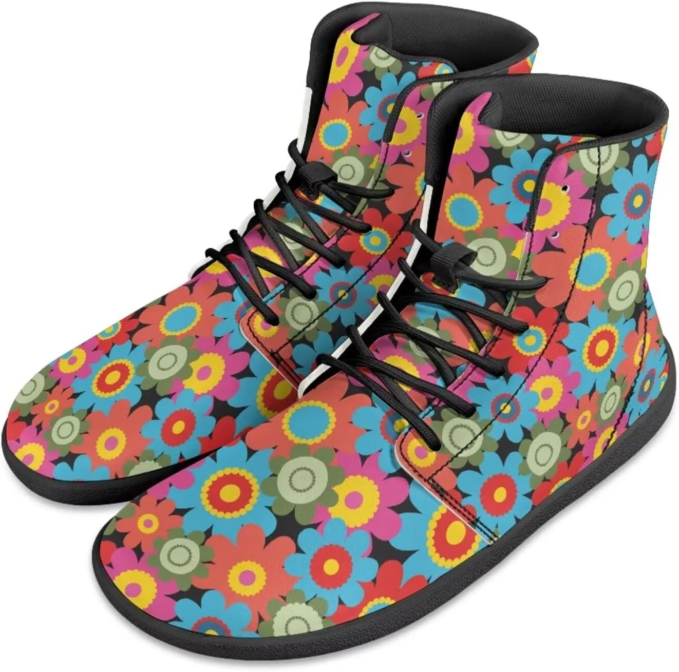 JoyLamoria Men Women High Top Barefoot Shoes Rainbow Pattern Pattern LGBT Fashion Sneakers Lace Up PU Leather Platform