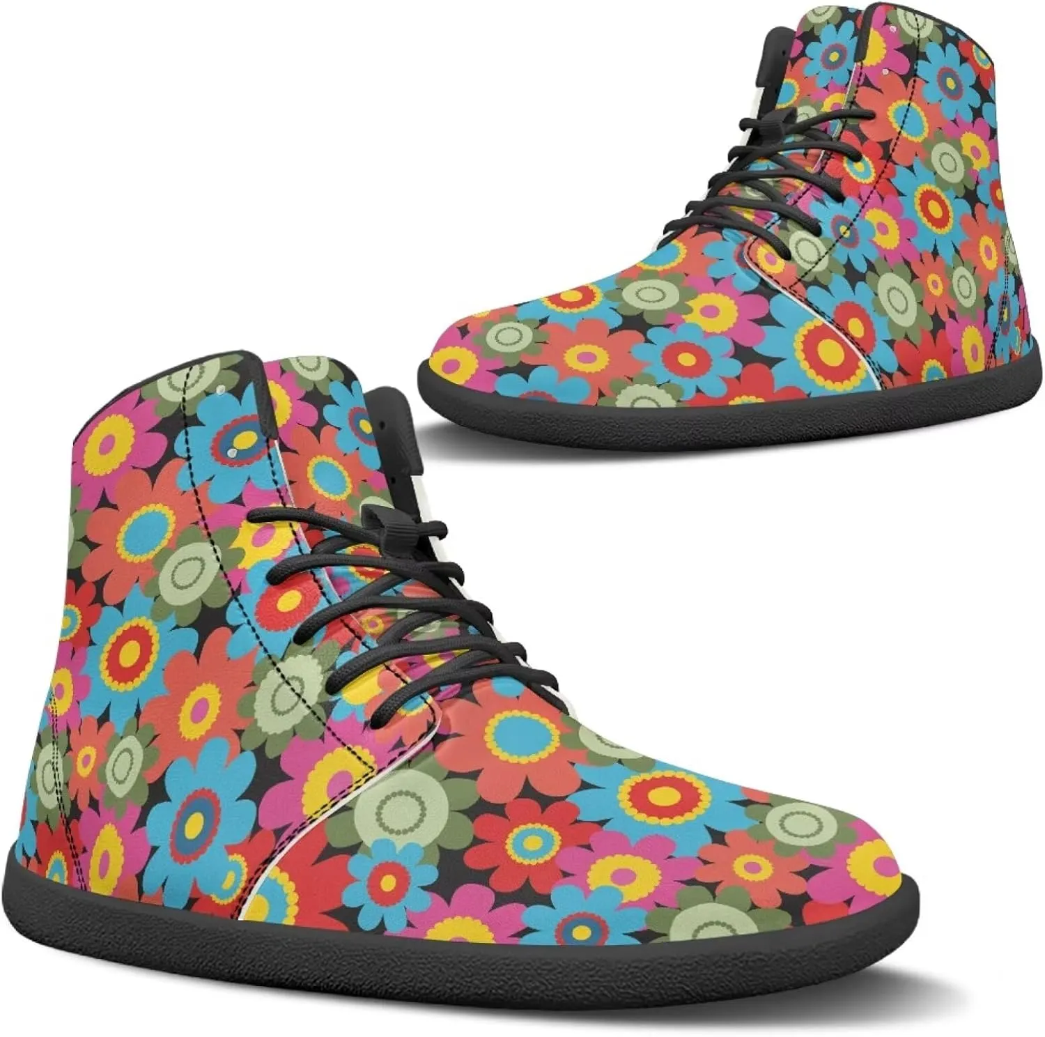 JoyLamoria Men Women High Top Barefoot Shoes Rainbow Pattern Pattern LGBT Fashion Sneakers Lace Up PU Leather Platform
